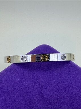 💛 Classic Silver & Gold Screw CZ Accent Bangle